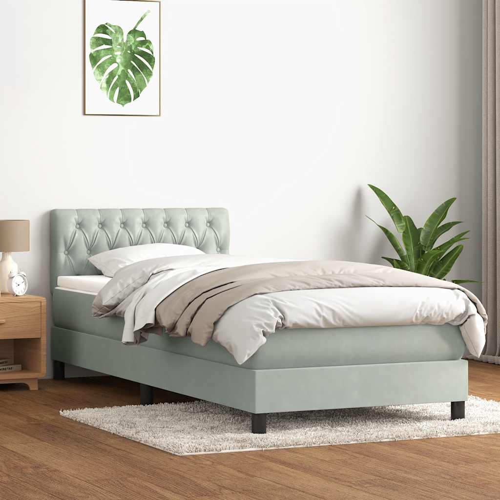 vidaXL Łóżko kontynentalne z materacem i LED, jasnoszary aksamit, 90x210 cm