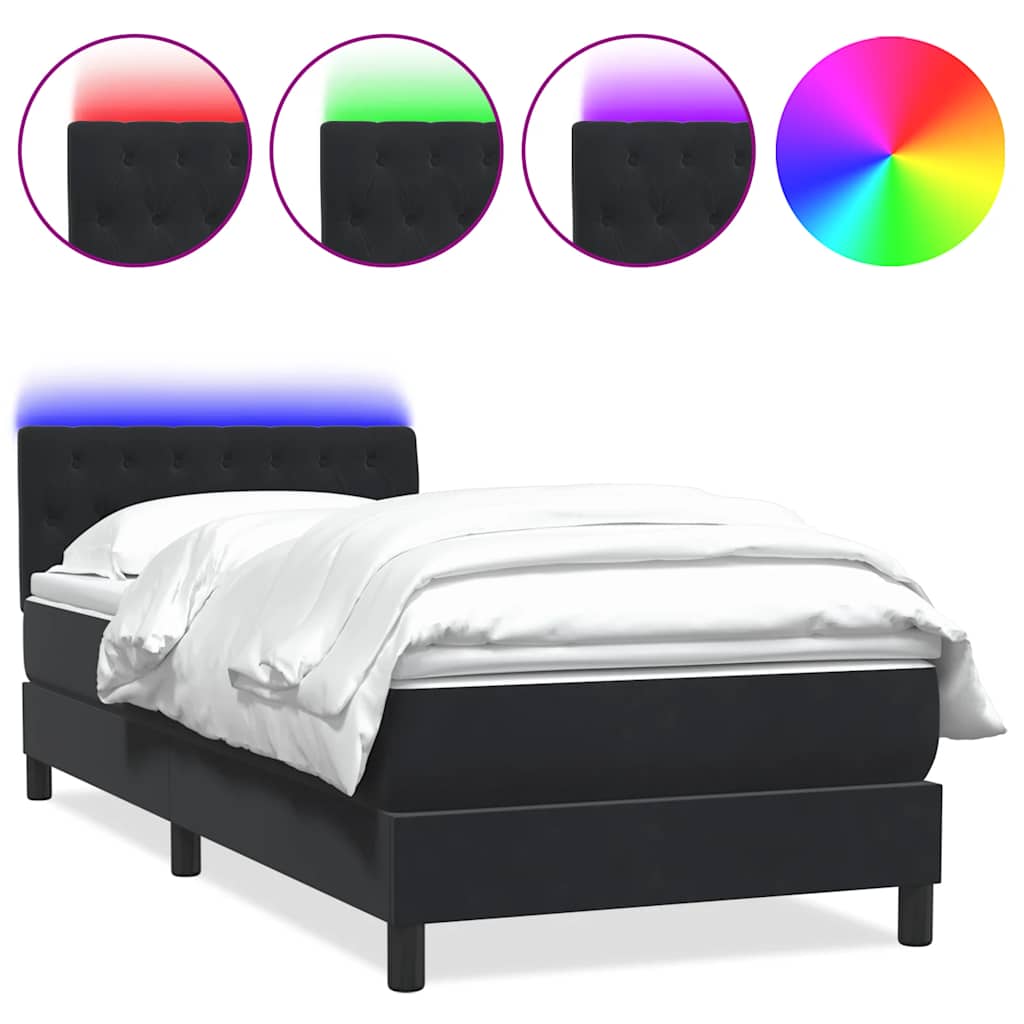 vidaXL Łóżko kontynentalne z materacem i LED, czarne, aksamit 90x210 cm
