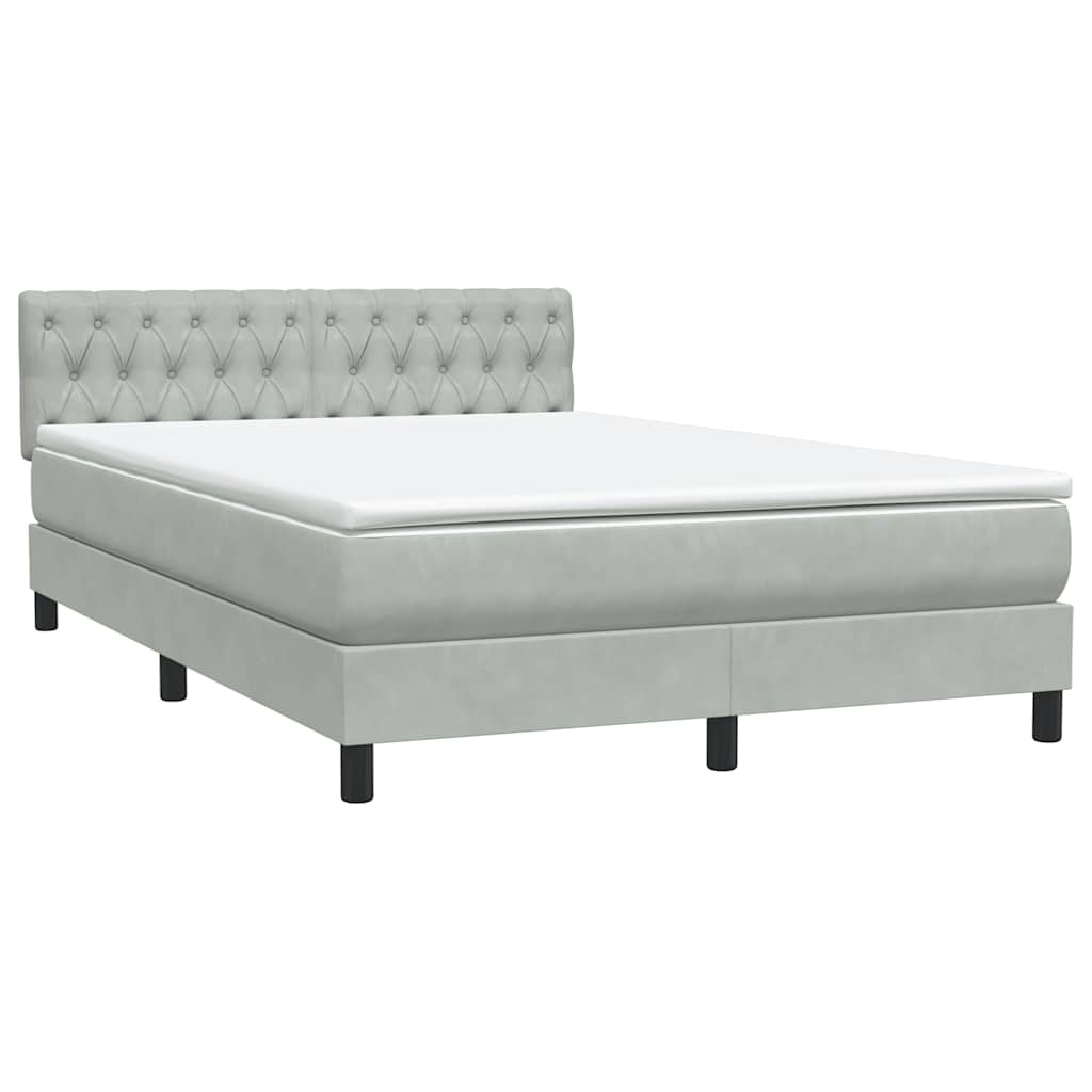 vidaXL Łóżko kontynentalne z materacem i LED, jasnoszare, 160x210cm, aksamit
