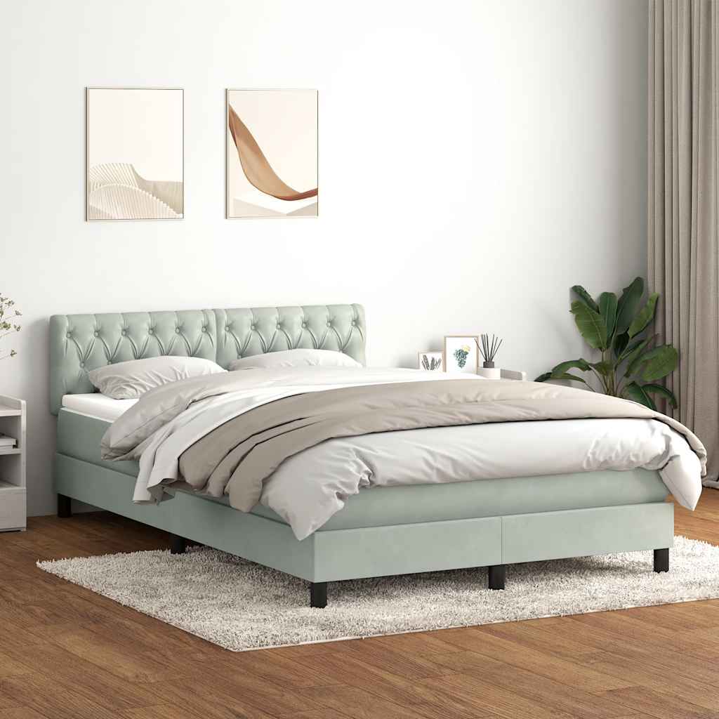 vidaXL Łóżko kontynentalne z materacem i LED, jasnoszare, 160x210cm, aksamit