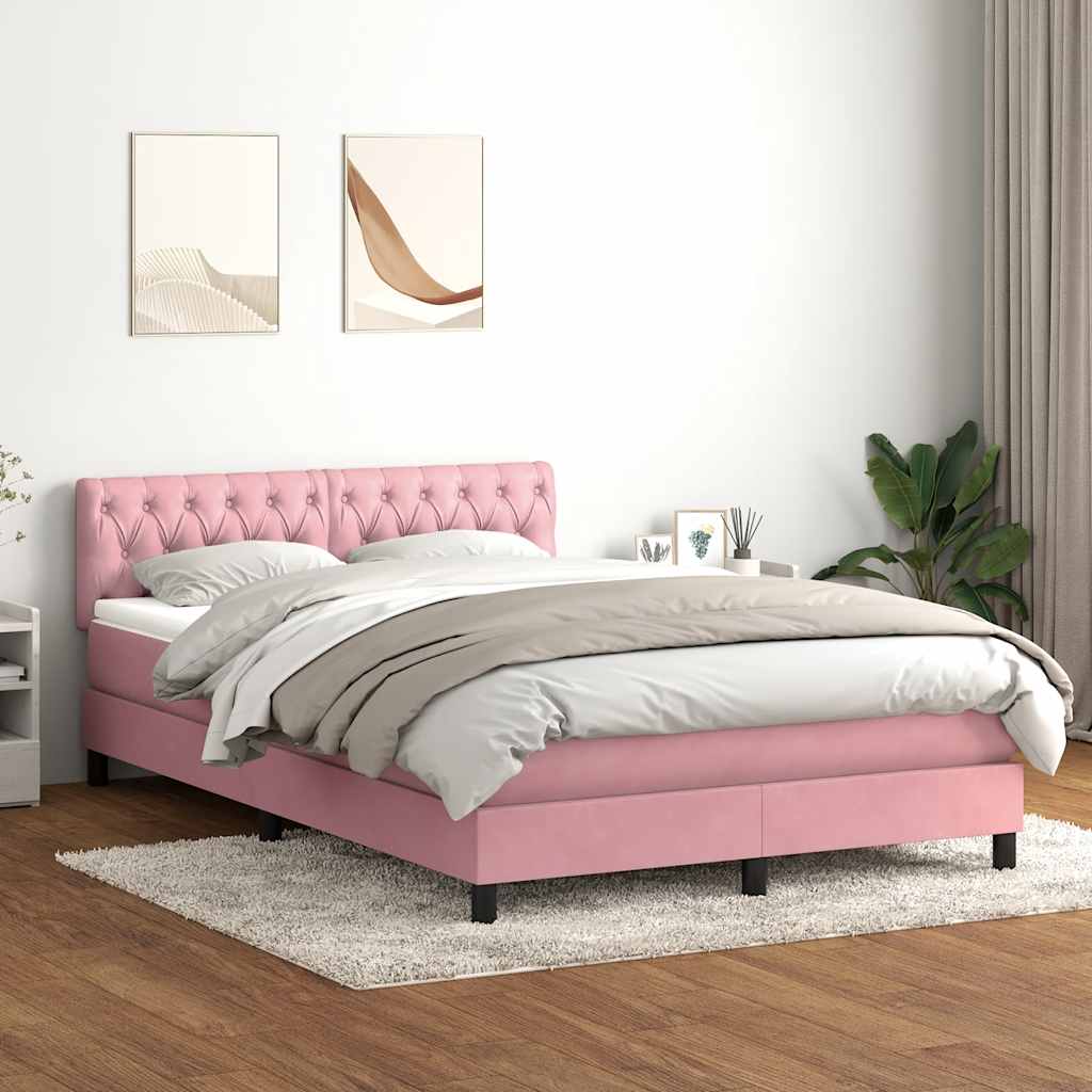 vidaXL Łóżko kontynentalne z materacem i LED, różowe, 160x210 cm, aksamit