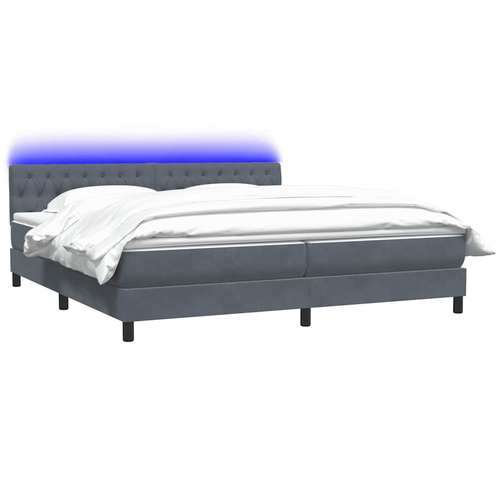 vidaXL Łóżko kontynentalne z materacem i LED, ciemnoszare, 180x210cm aksamit