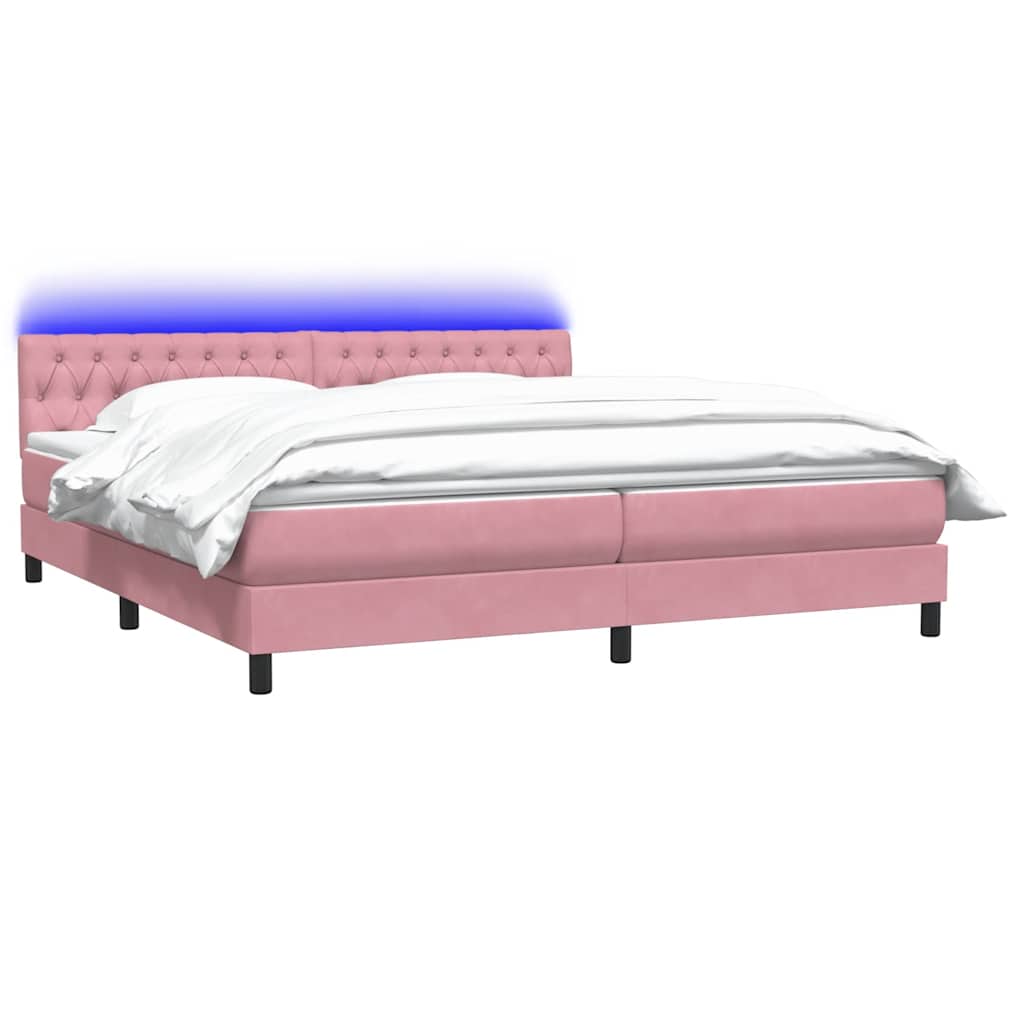 vidaXL Łóżko kontynentalne z materacem i LED, różowe, 180x210 cm, aksamit