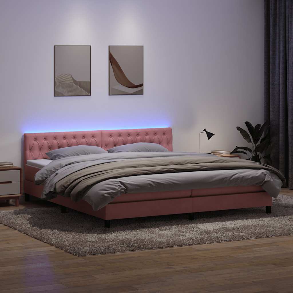vidaXL Łóżko kontynentalne z materacem i LED, różowe, 180x210 cm, aksamit