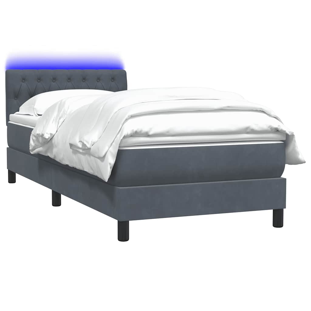 vidaXL Łóżko kontynentalne z materacem i LED, ciemnoszary aksamit, 80x220 cm