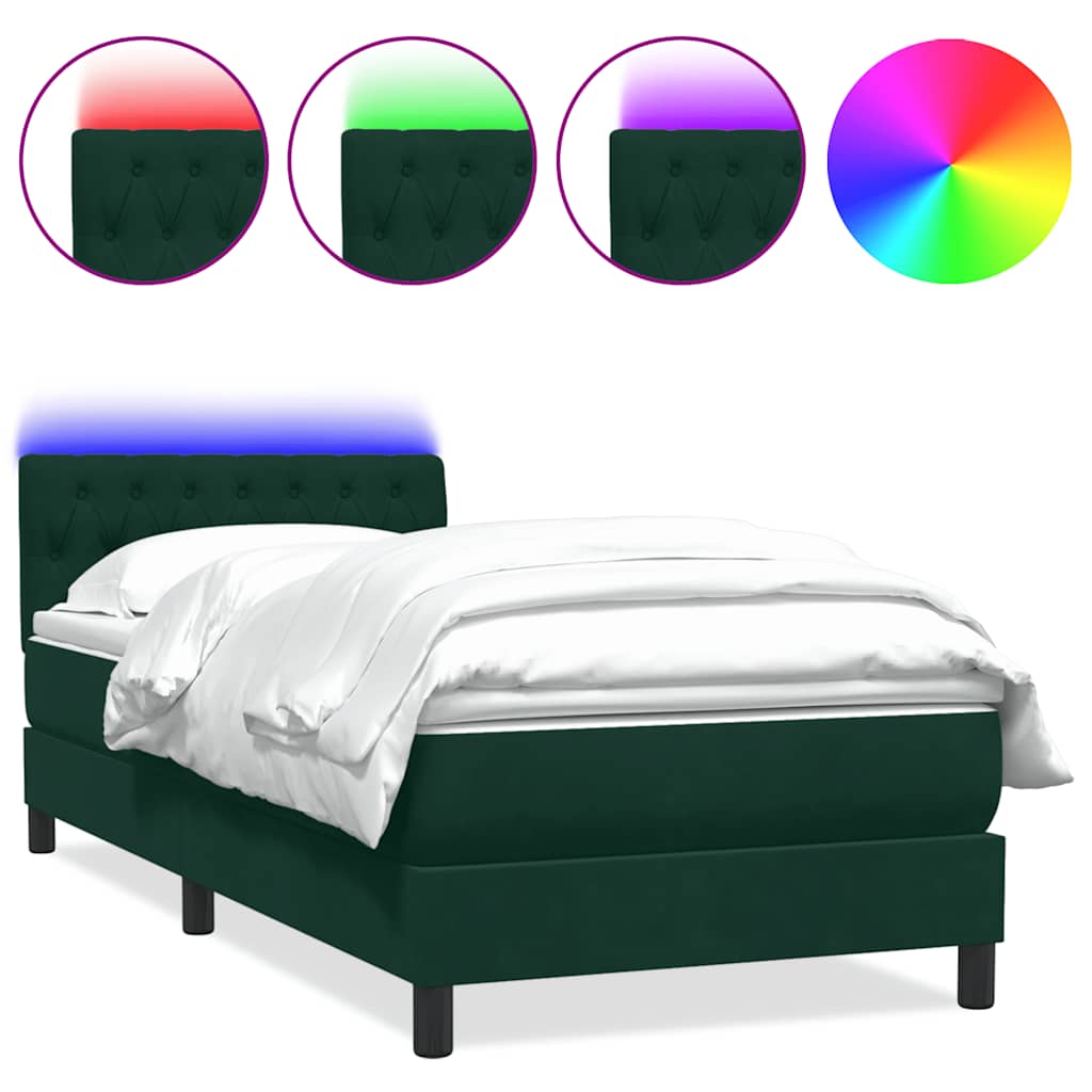 vidaXL Łóżko kontynentalne z materacem i LED ciemnozielony aksamit 80x220 cm