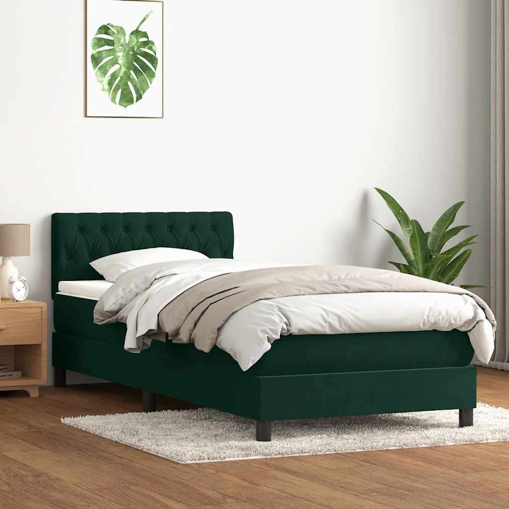 vidaXL Łóżko kontynentalne z materacem i LED ciemnozielony aksamit 80x220 cm