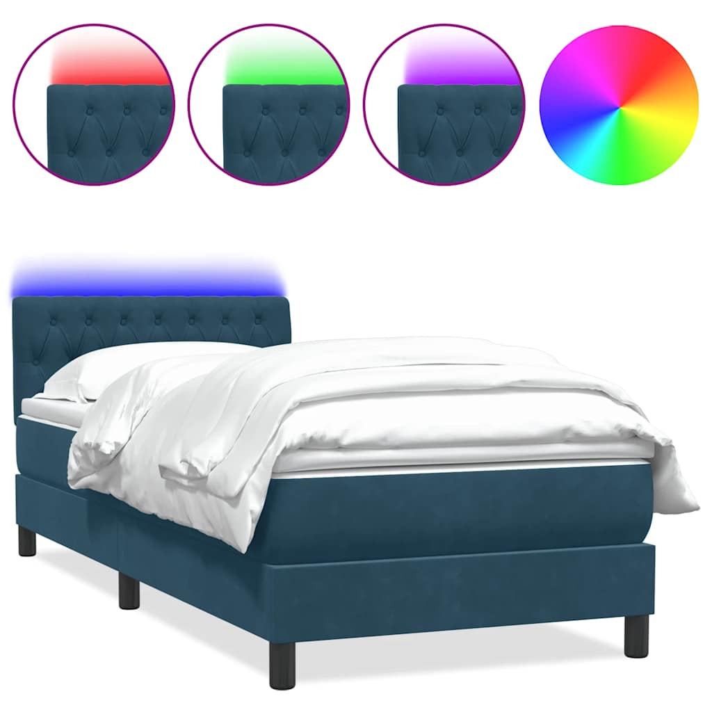 vidaXL Łóżko kontynentalne z materacem i LED, niebieskie, aksamit, 80x220 cm