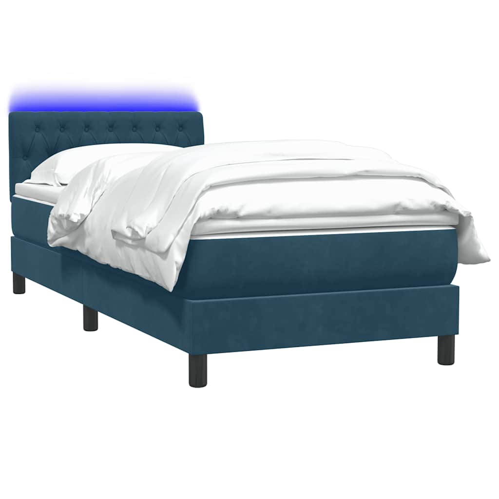 vidaXL Łóżko kontynentalne z materacem i LED, niebieskie, aksamit, 80x220 cm