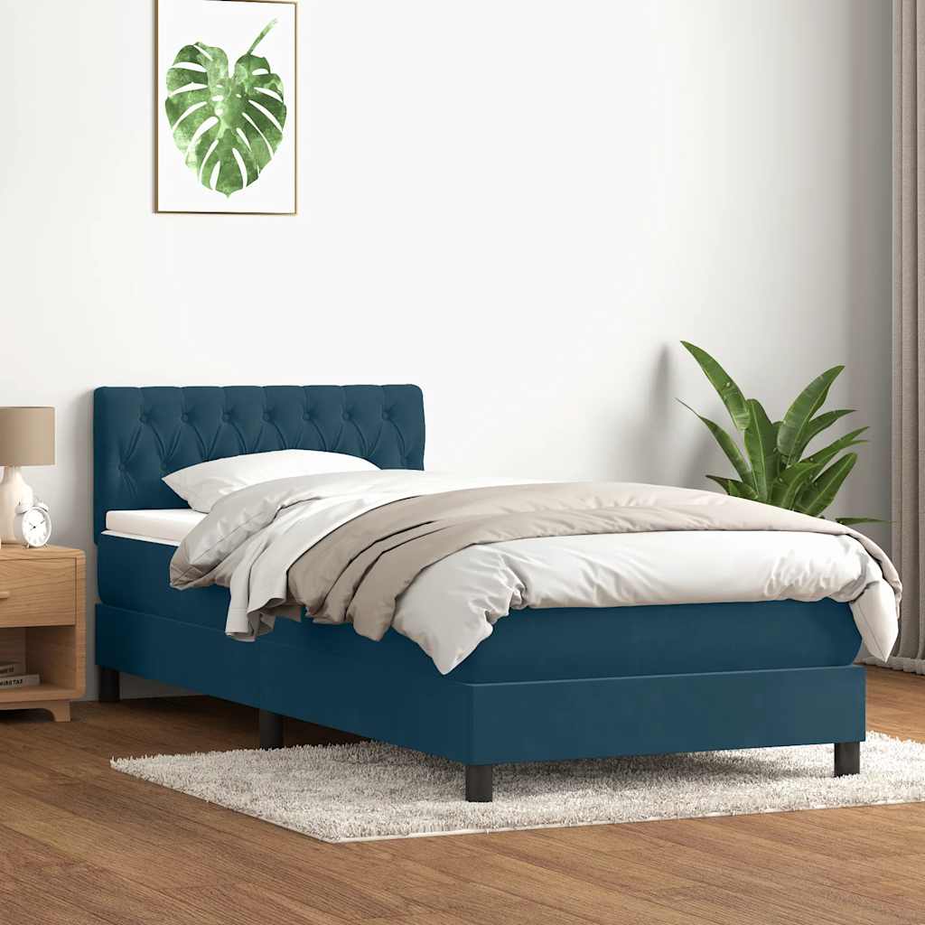 vidaXL Łóżko kontynentalne z materacem i LED, niebieskie, aksamit, 80x220 cm