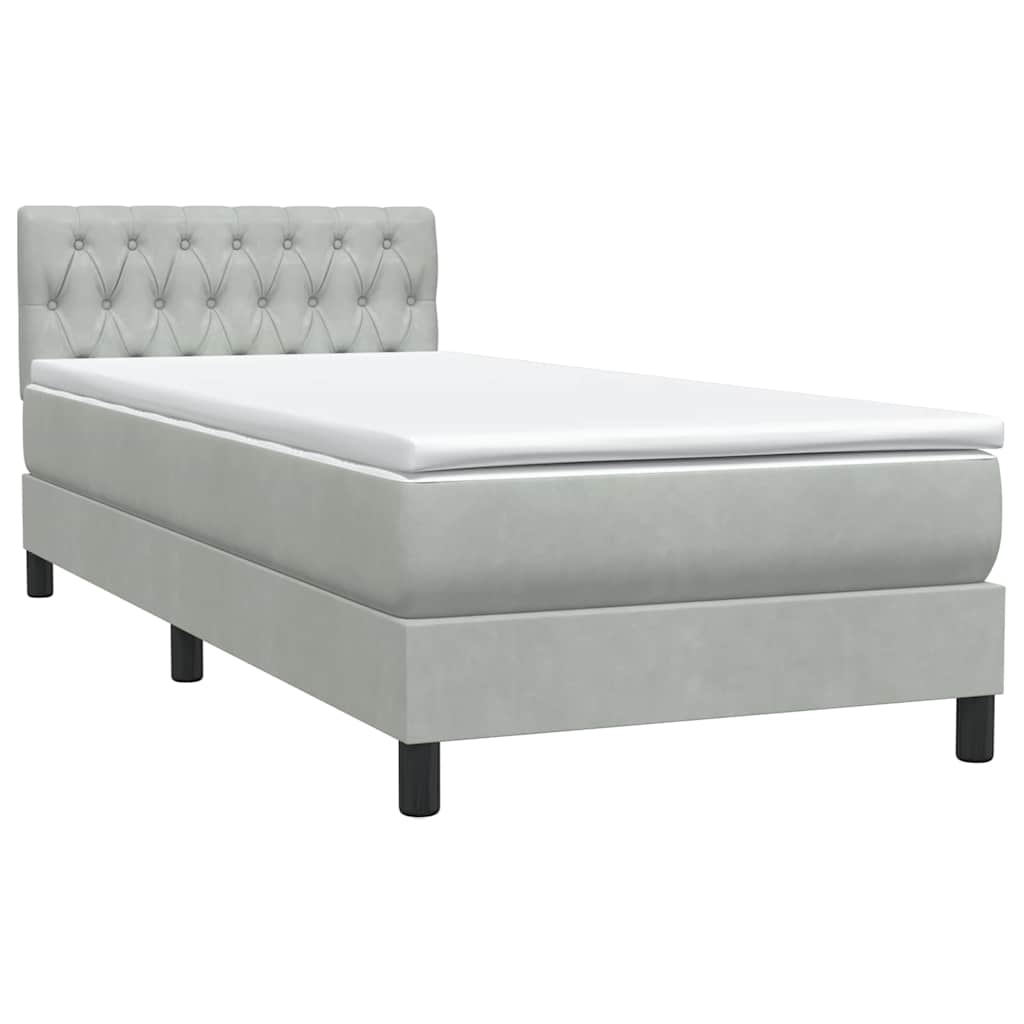 vidaXL Łóżko kontynentalne z materacem i LED, jasnoszare, aksamit, 90x220 cm