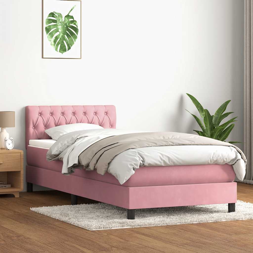 vidaXL Łóżko kontynentalne z materacem i LED, różowe, 90x220 cm