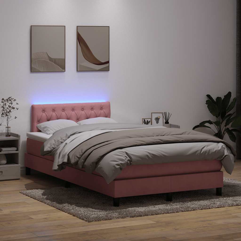 vidaXL Łóżko kontynentalne z materacem i LED, różowe, 120x220 cm, aksamit