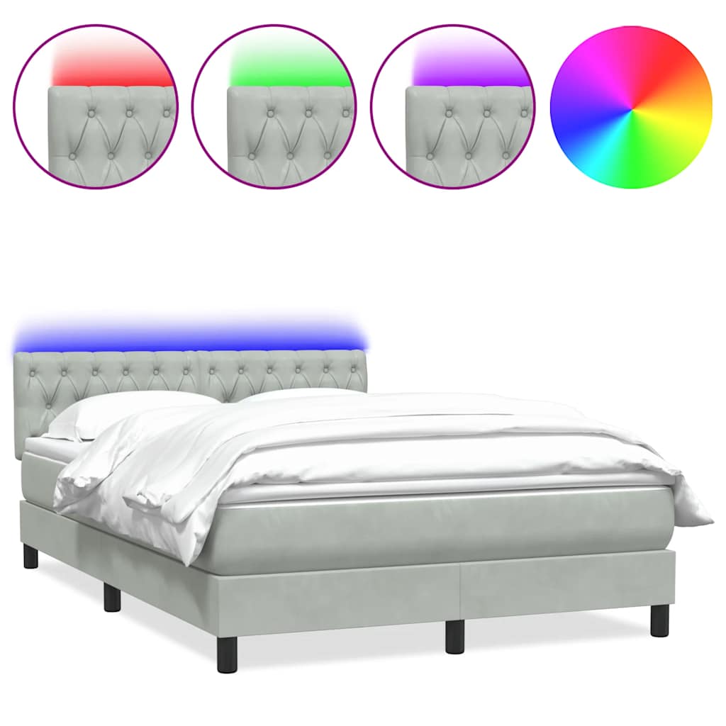 vidaXL Łóżko kontynentalne z materacem i LED, jasnoszare, 160x220cm, aksamit