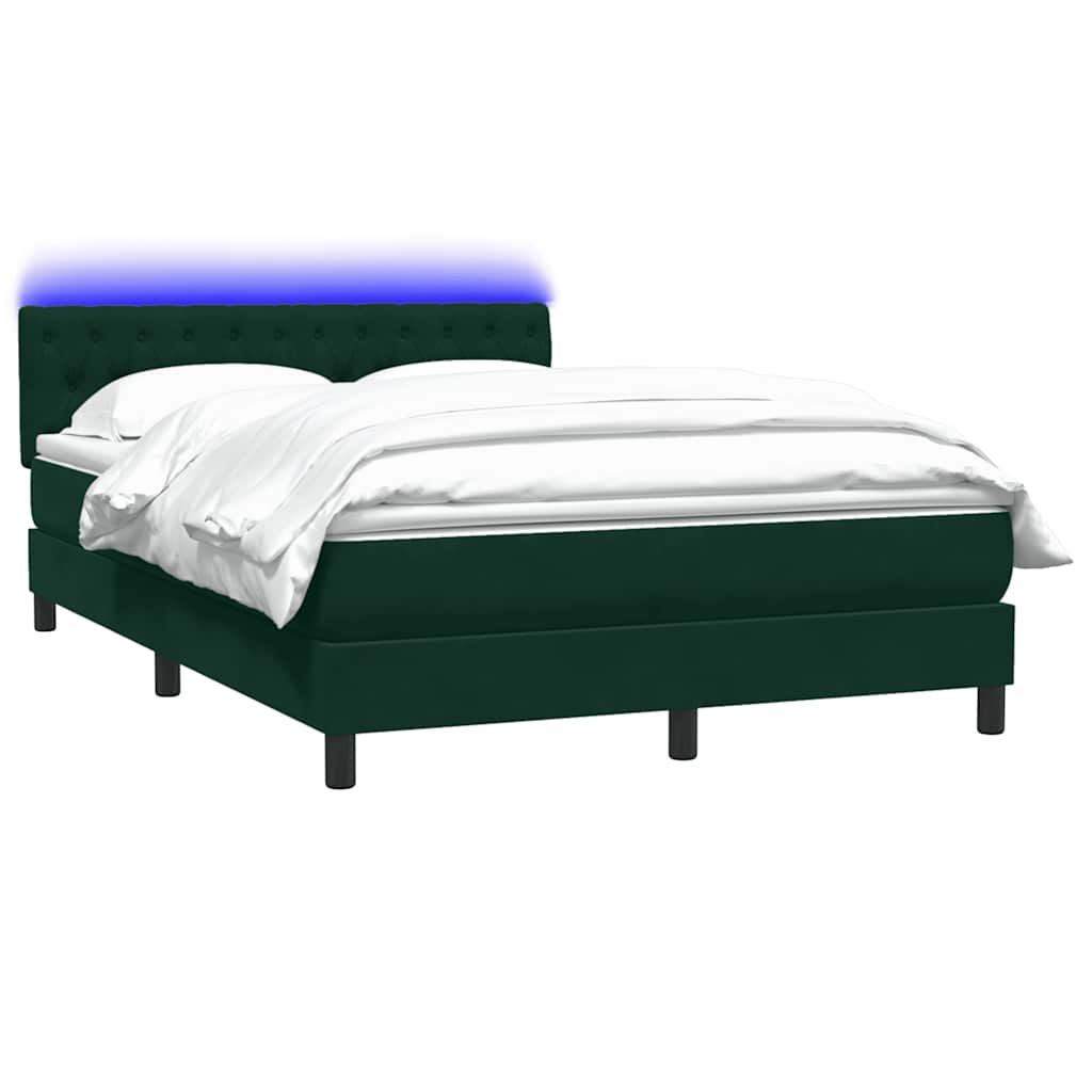 vidaXL Łóżko kontynentalne z materacem i LED, ciemnozielone, 160x220 cm