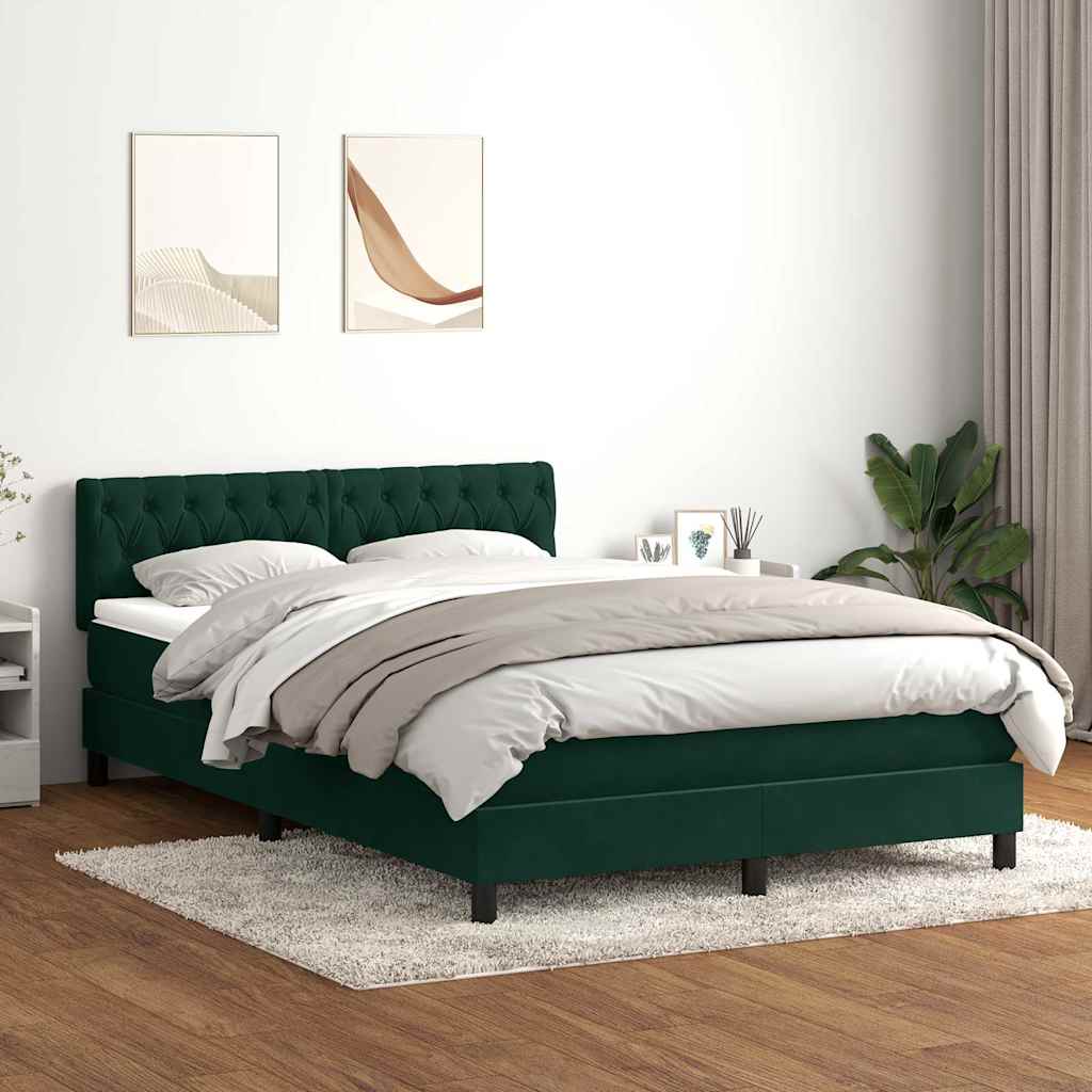 vidaXL Łóżko kontynentalne z materacem i LED, ciemnozielone, 160x220 cm