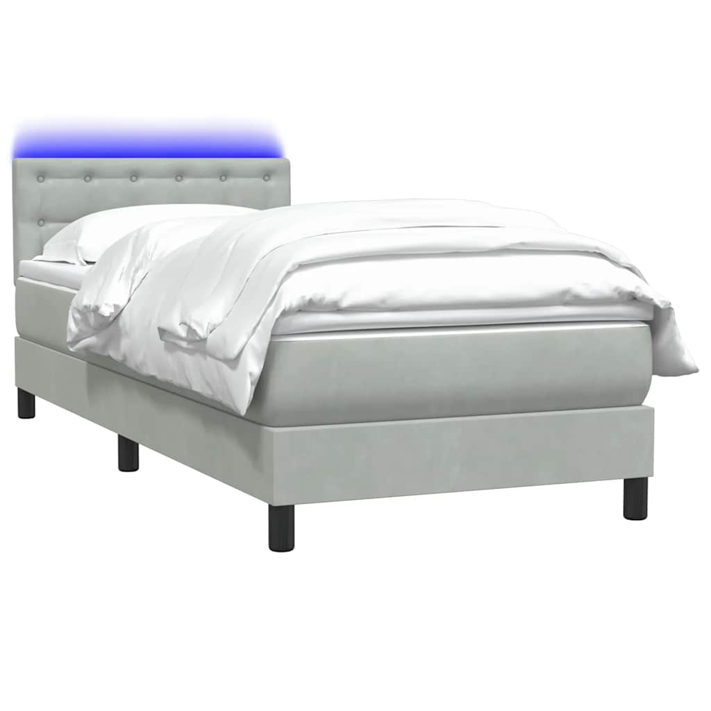 vidaXL Łóżko kontynentalne z materacem i LED, jasnoszare, aksamit, 80x210 cm