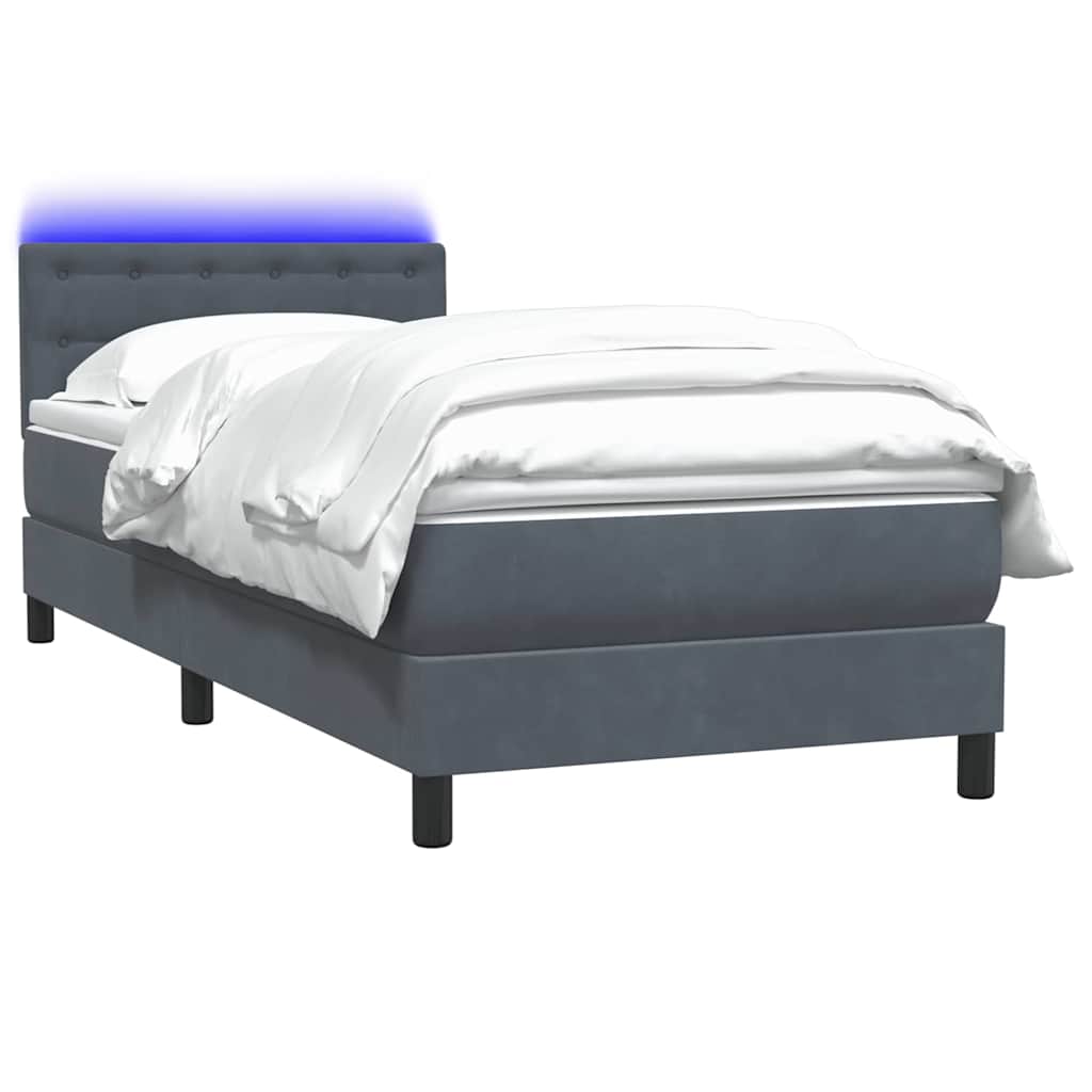 vidaXL Łóżko kontynentalne z materacem i LED, ciemnoszary aksamit, 80x210 cm