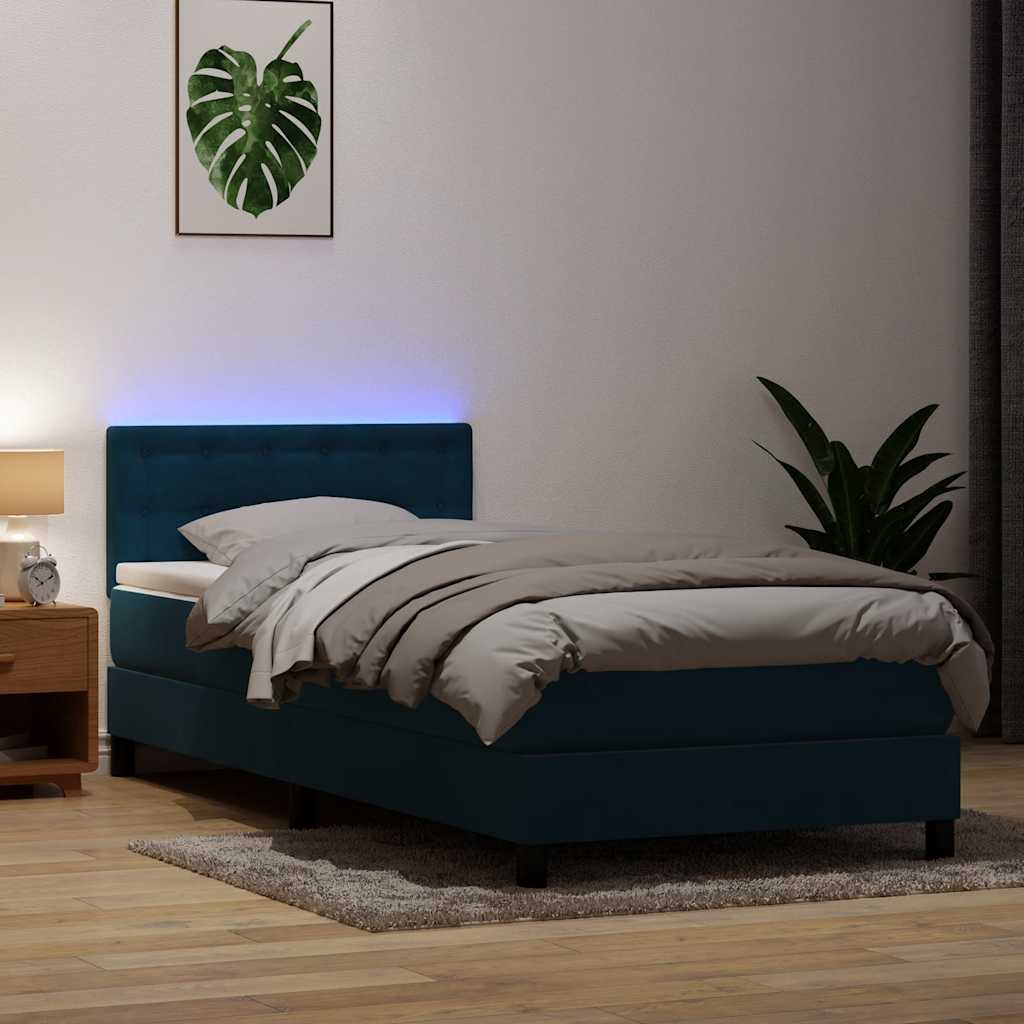 vidaXL Łóżko kontynentalne z materacem i LED, niebieskie, aksamit, 80x210 cm