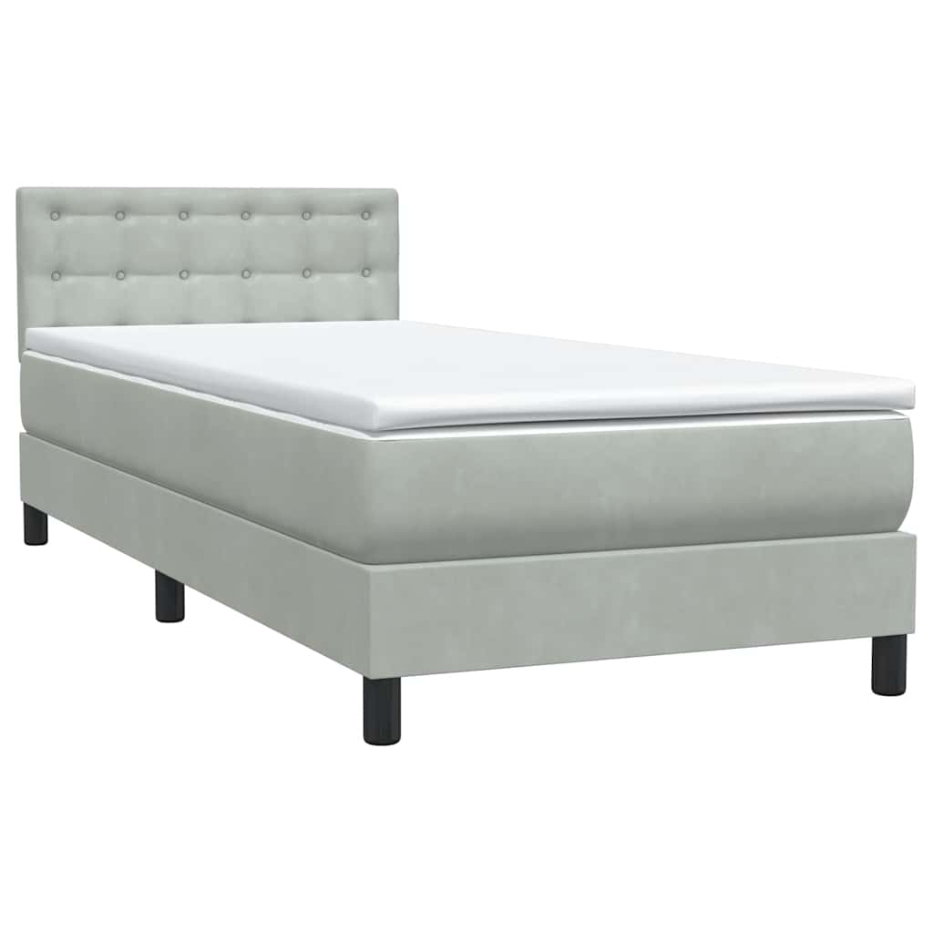 vidaXL Łóżko kontynentalne z materacem i LED, jasnoszary aksamit, 90x210 cm