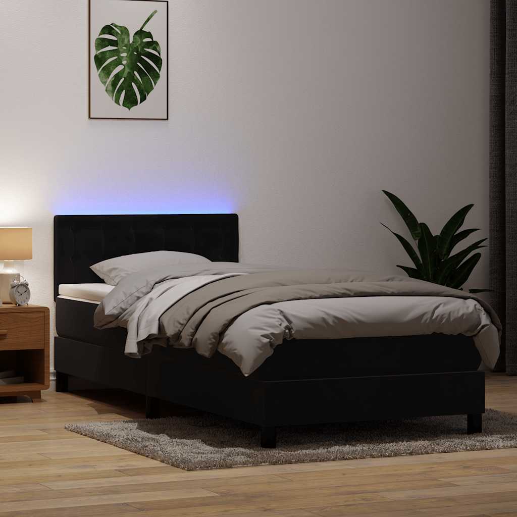 vidaXL Łóżko kontynentalne z materacem i LED, czarne, aksamit 90x210 cm