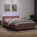 vidaXL Łóżko kontynentalne z materacem i LED, różowe, 140x210 cm, aksamit