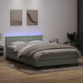 vidaXL Łóżko kontynentalne z materacem i LED, jasnoszare, 160x210cm, aksamit