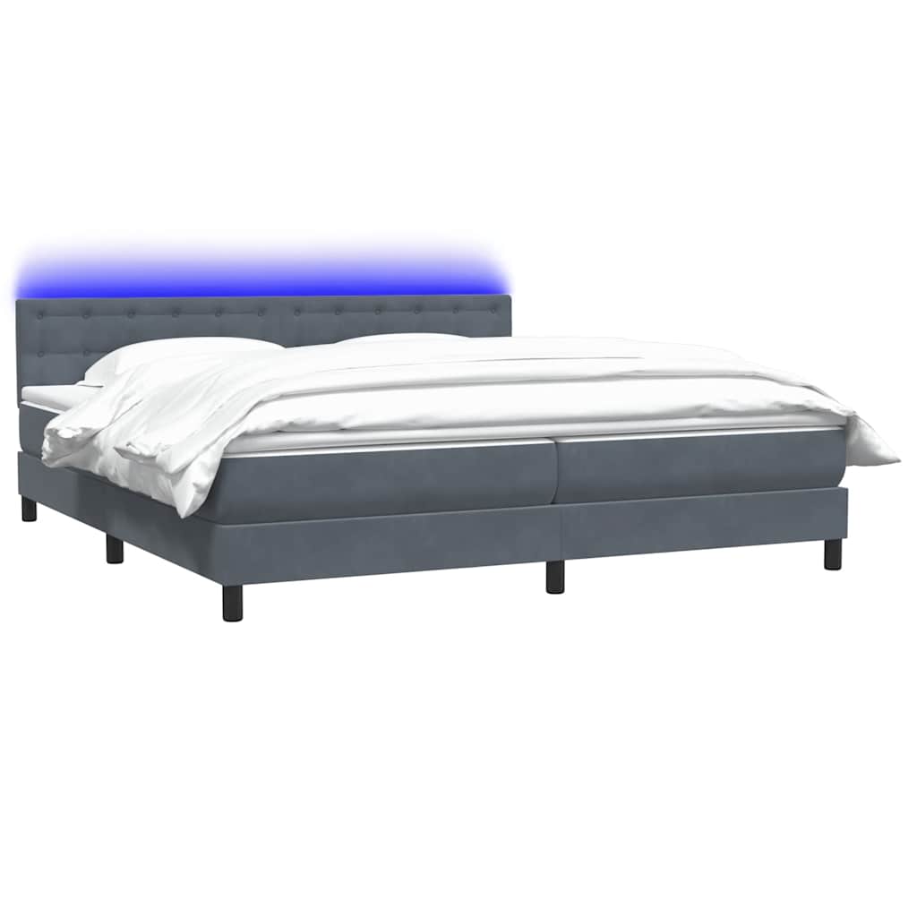vidaXL Łóżko kontynentalne z materacem i LED, ciemnoszare, 180x210cm aksamit