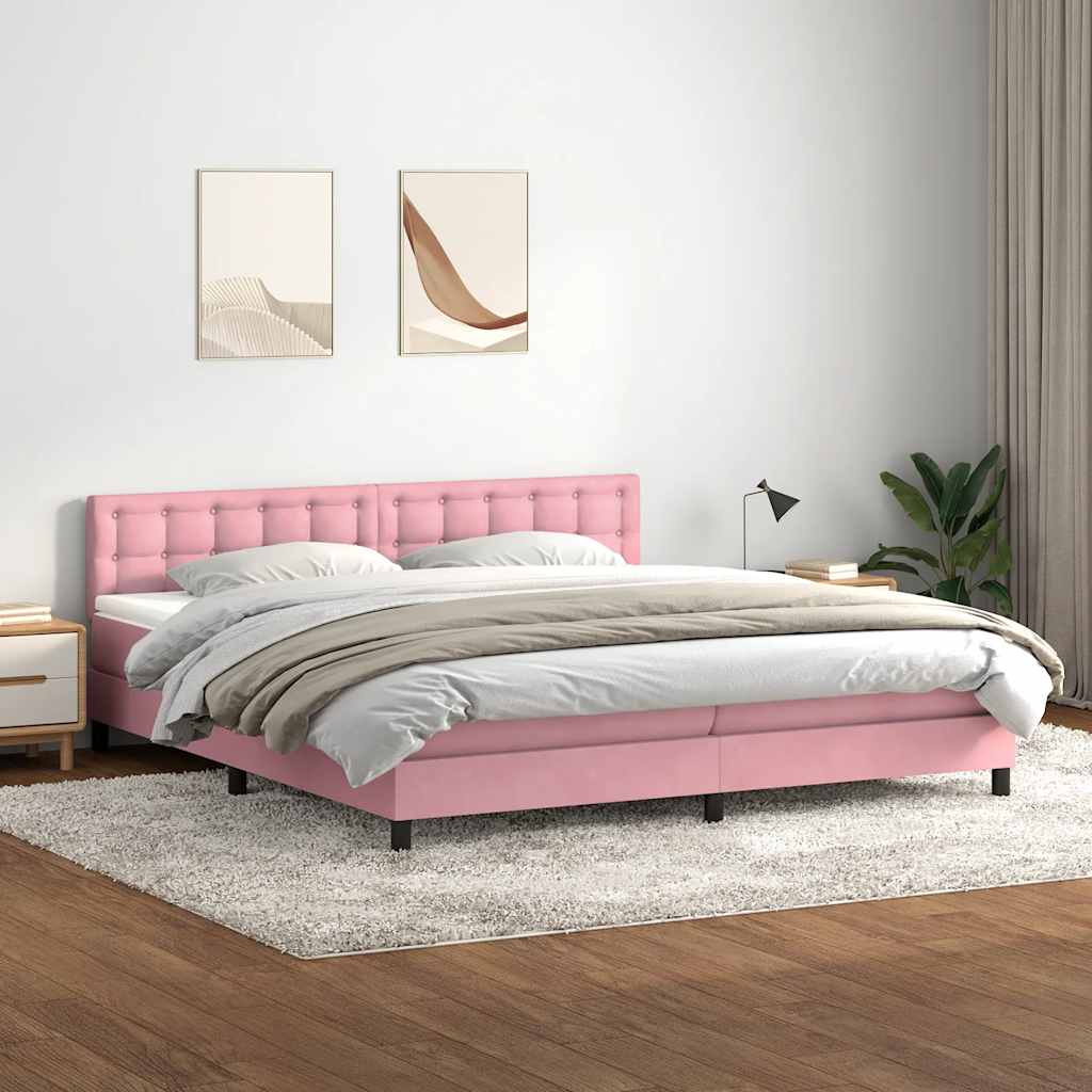 vidaXL Łóżko kontynentalne z materacem i LED, różowe, 180x210 cm, aksamit