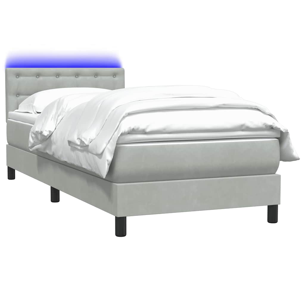 vidaXL Łóżko kontynentalne z materacem i LED, jasnoszare, aksamit, 80x220 cm