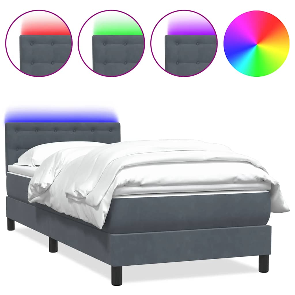 vidaXL Łóżko kontynentalne z materacem i LED, ciemnoszary aksamit, 80x220 cm