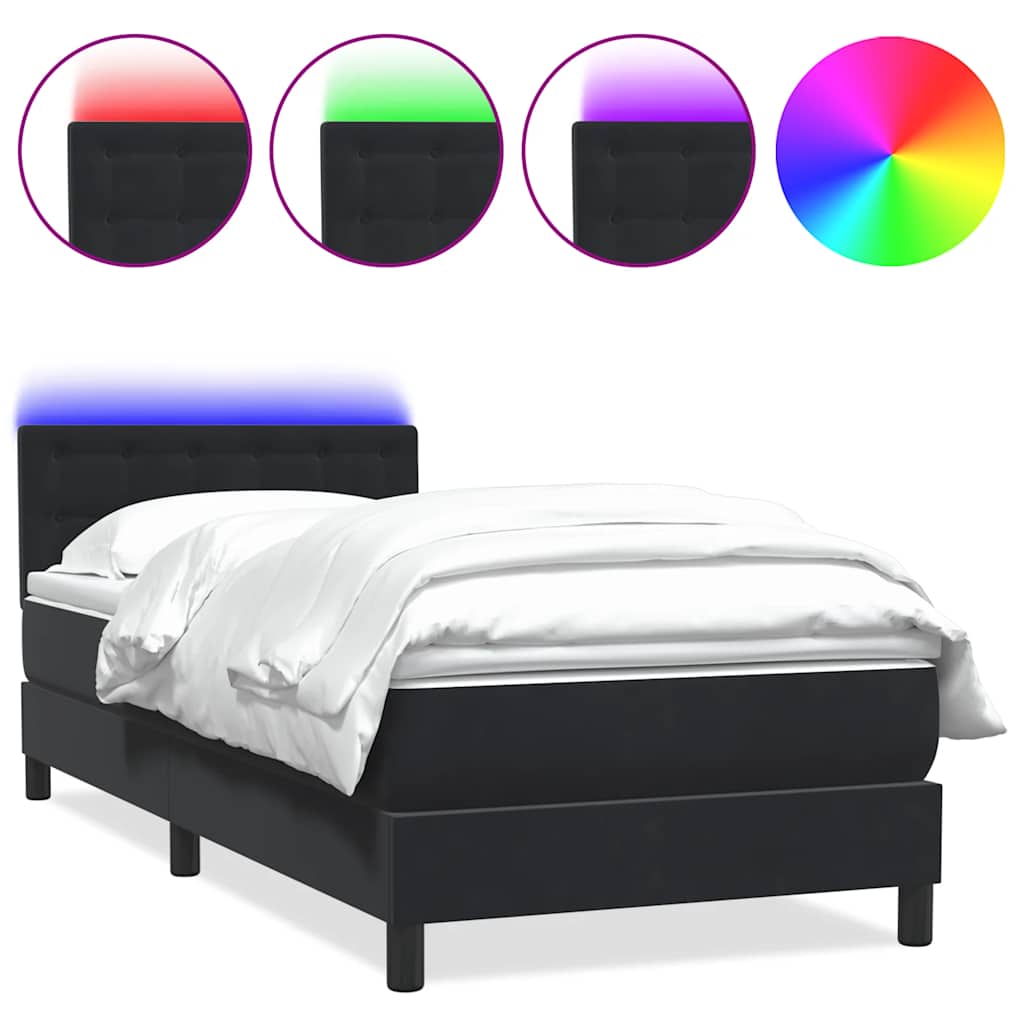 vidaXL Łóżko kontynentalne z materacem i LED, czarne, 80x220 cm