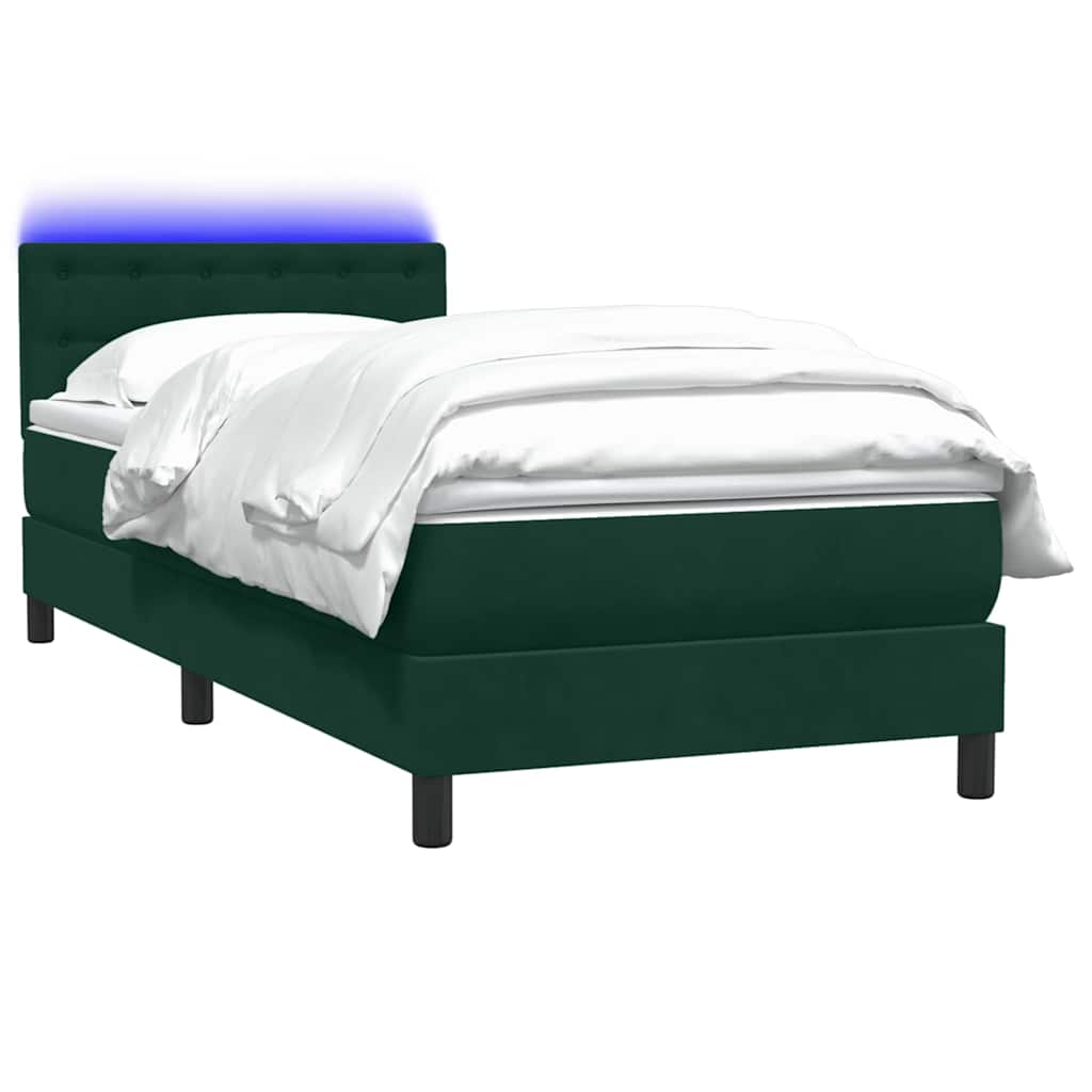 vidaXL Łóżko kontynentalne z materacem i LED ciemnozielony aksamit 80x220 cm