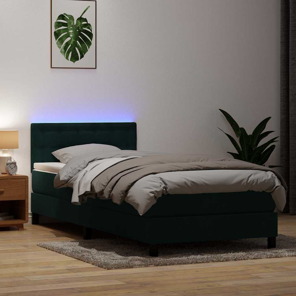 vidaXL Łóżko kontynentalne z materacem i LED ciemnozielony aksamit 80x220 cm