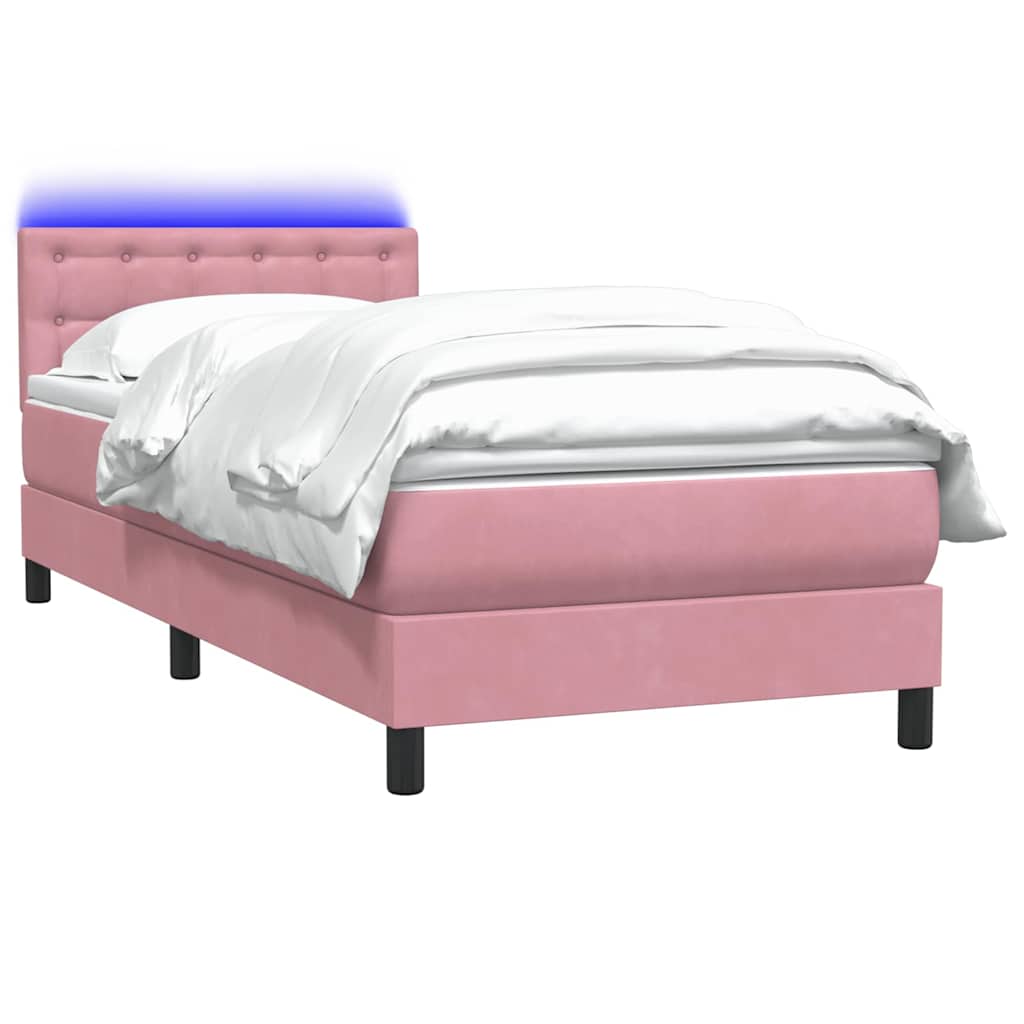 vidaXL Łóżko kontynentalne z materacem i LED, różowe, 80x220 cm