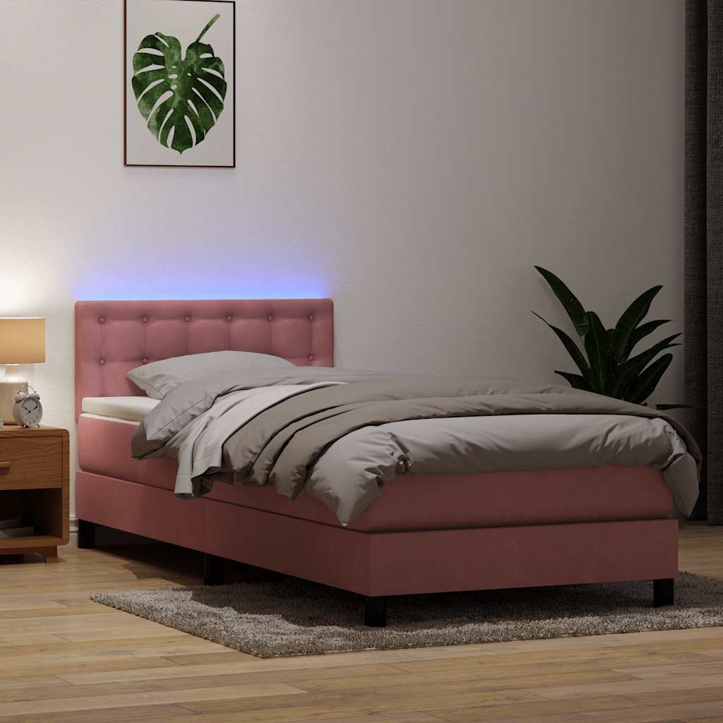 vidaXL Łóżko kontynentalne z materacem i LED, różowe, 80x220 cm
