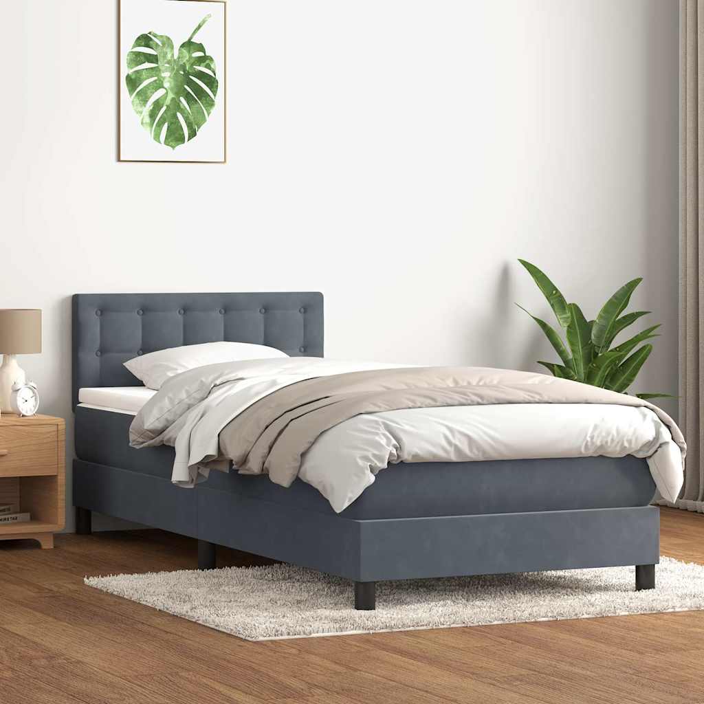 vidaXL Łóżko kontynentalne z materacem i LED, ciemnoszary aksamit, 90x220 cm