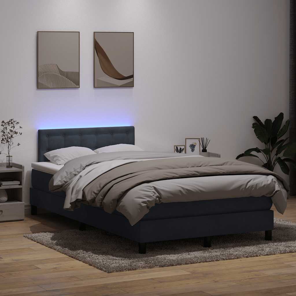 vidaXL Łóżko kontynentalne z materacem i LED, ciemnoszary aksamit, 120x220cm