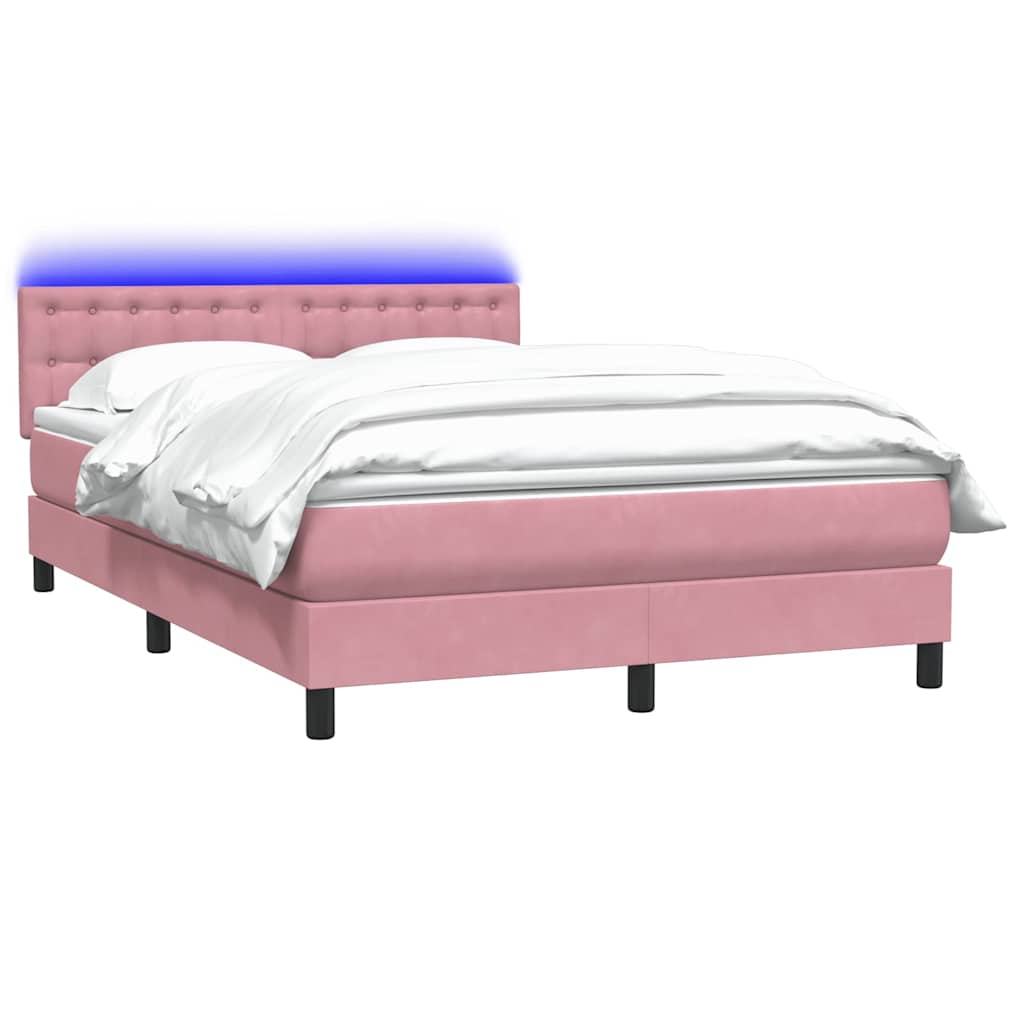 vidaXL Łóżko kontynentalne z materacem i LED, różowe, 140x220 cm, aksamit