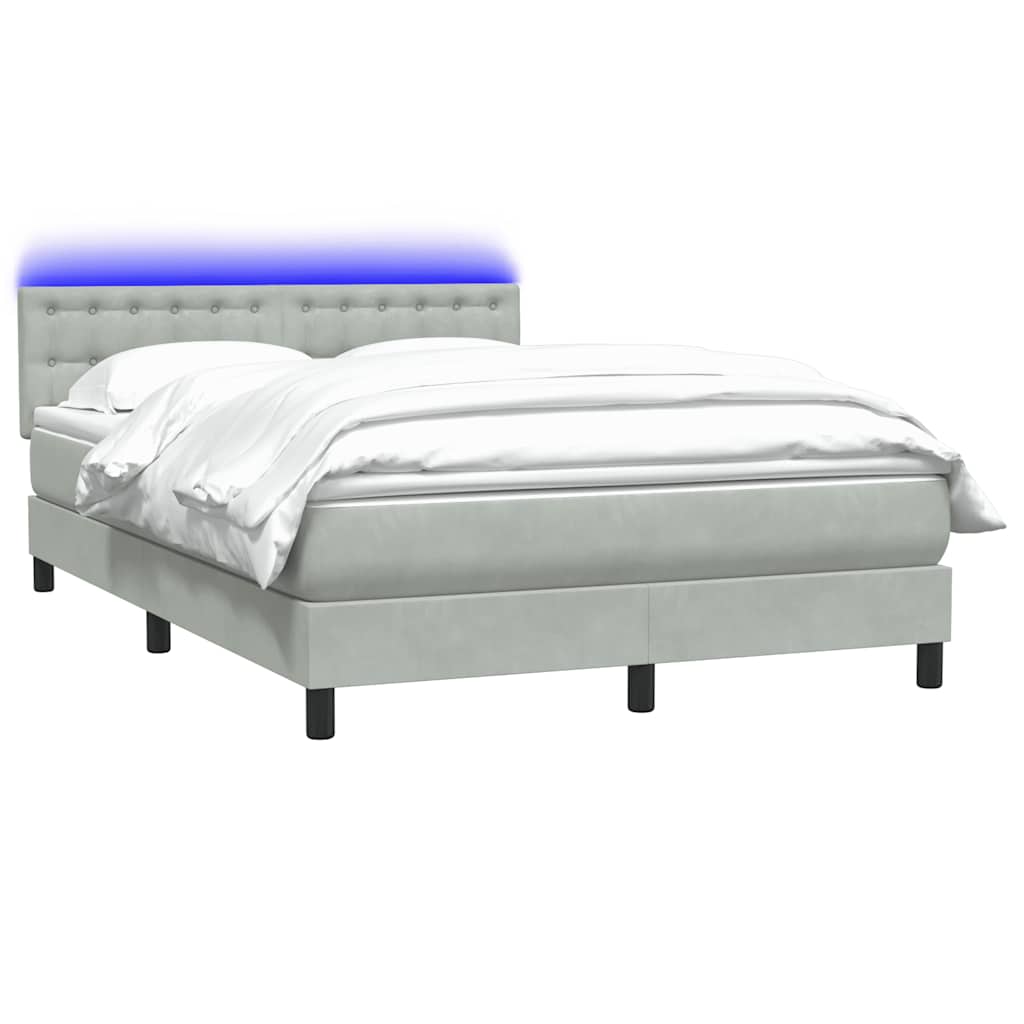 vidaXL Łóżko kontynentalne z materacem i LED, jasnoszare, 160x220cm, aksamit