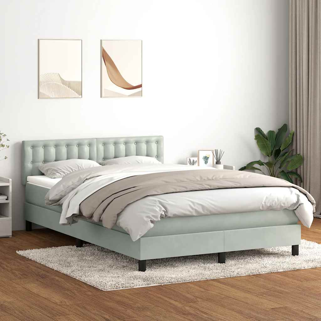 vidaXL Łóżko kontynentalne z materacem i LED, jasnoszare, 160x220cm, aksamit
