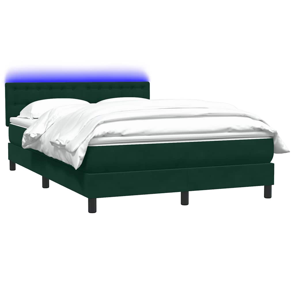 vidaXL Łóżko kontynentalne z materacem i LED, ciemnozielone, 160x220 cm