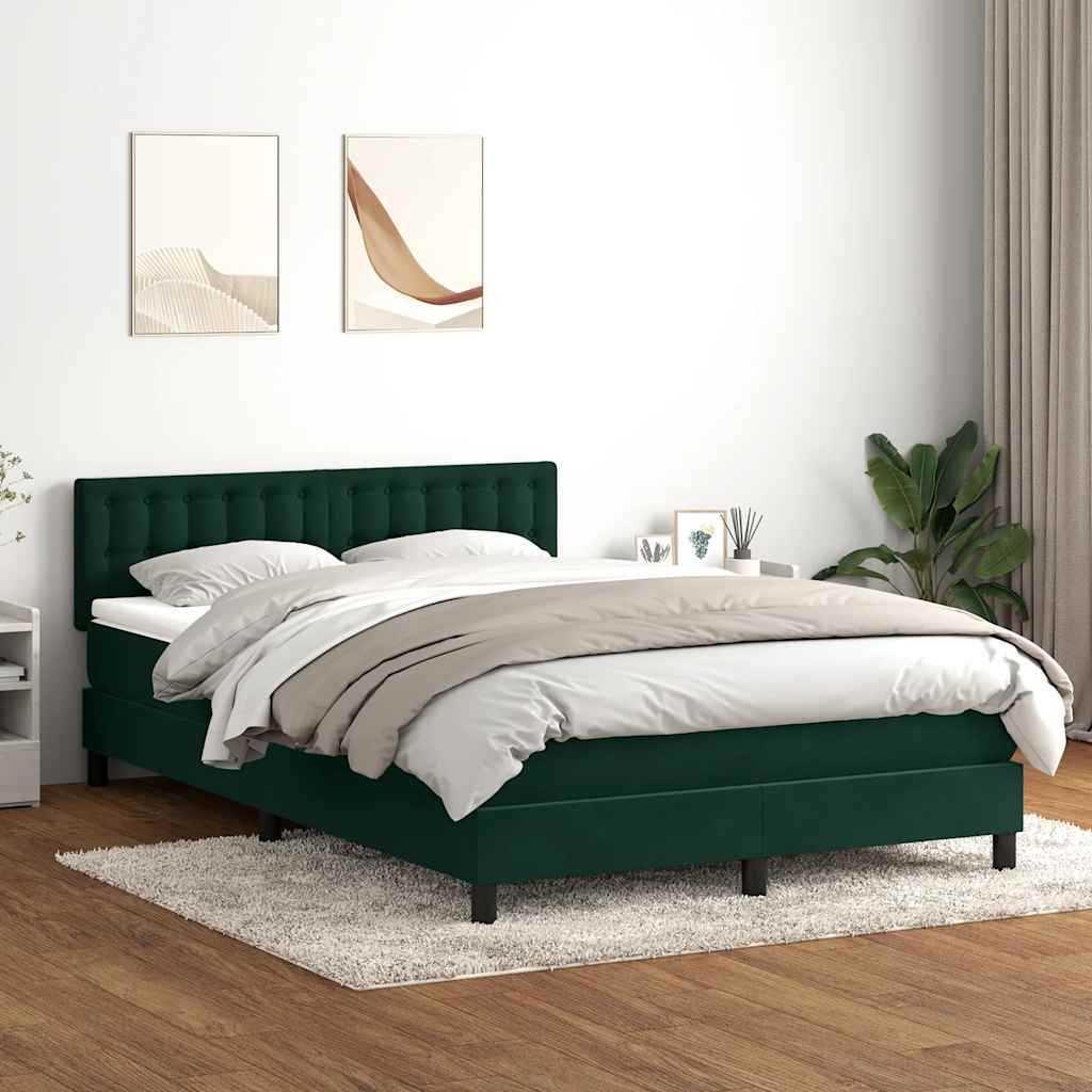 vidaXL Łóżko kontynentalne z materacem i LED, ciemnozielone, 160x220 cm