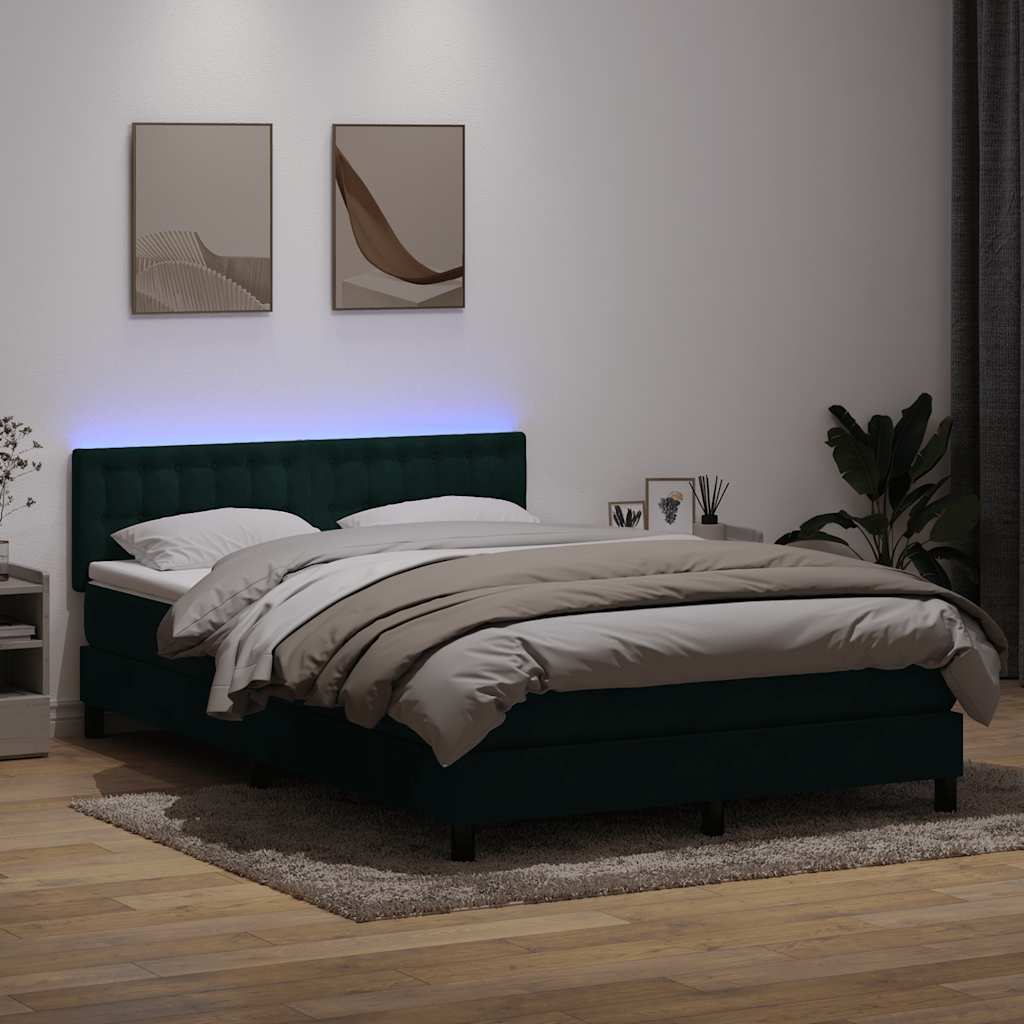vidaXL Łóżko kontynentalne z materacem i LED, ciemnozielone, 160x220 cm