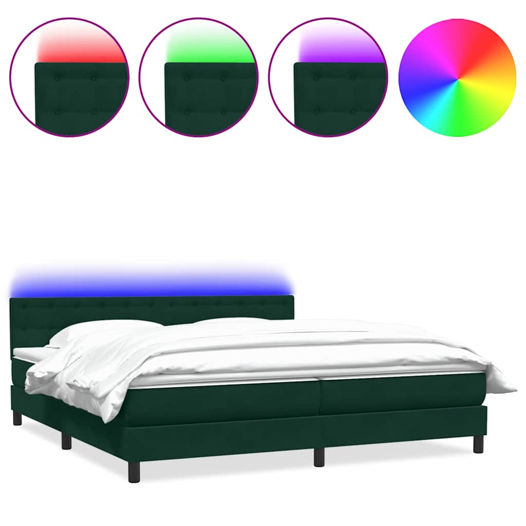 vidaXL Łóżko kontynentalne z materacem i LED Ciemnozielone 180x220 cm