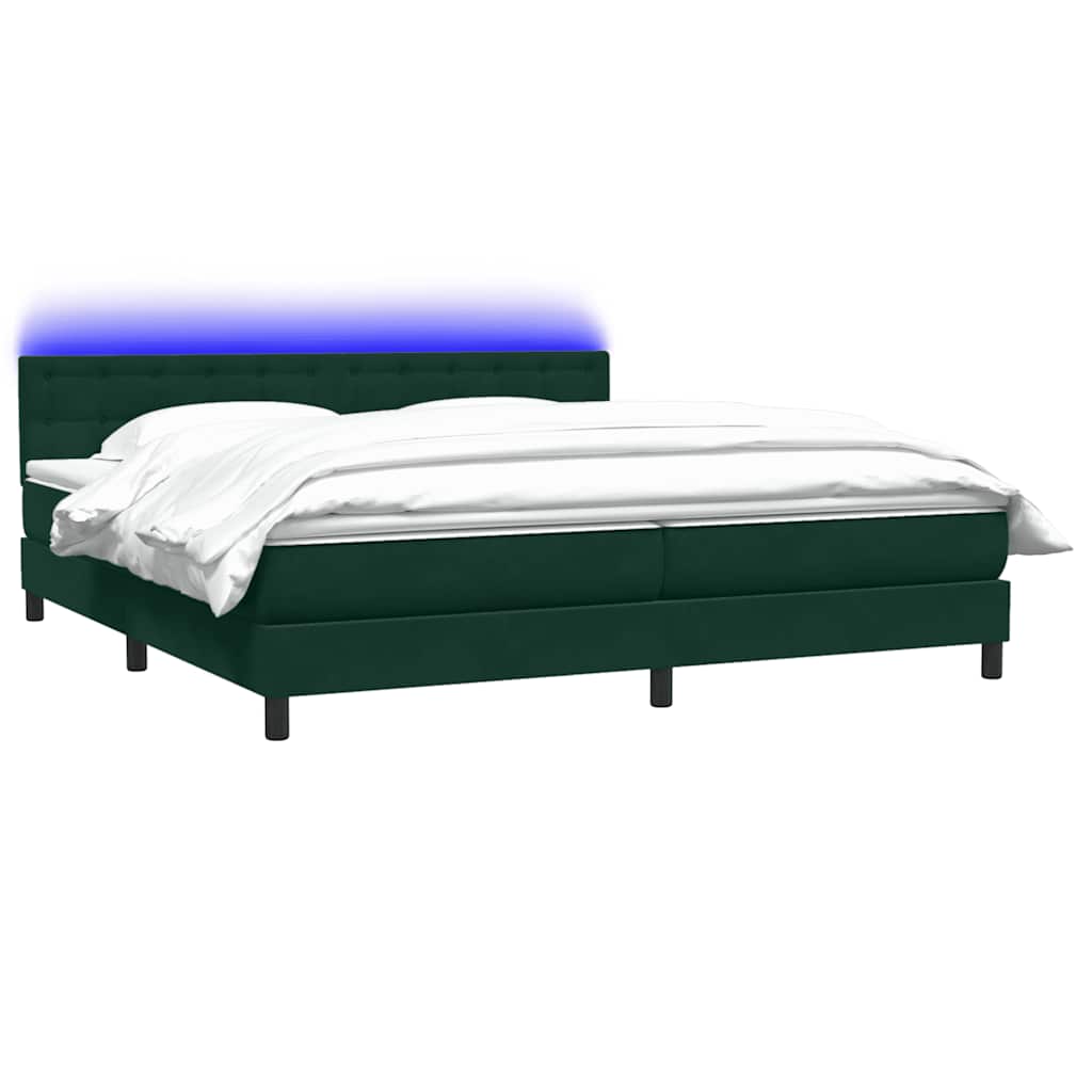 vidaXL Łóżko kontynentalne z materacem i LED Ciemnozielone 180x220 cm