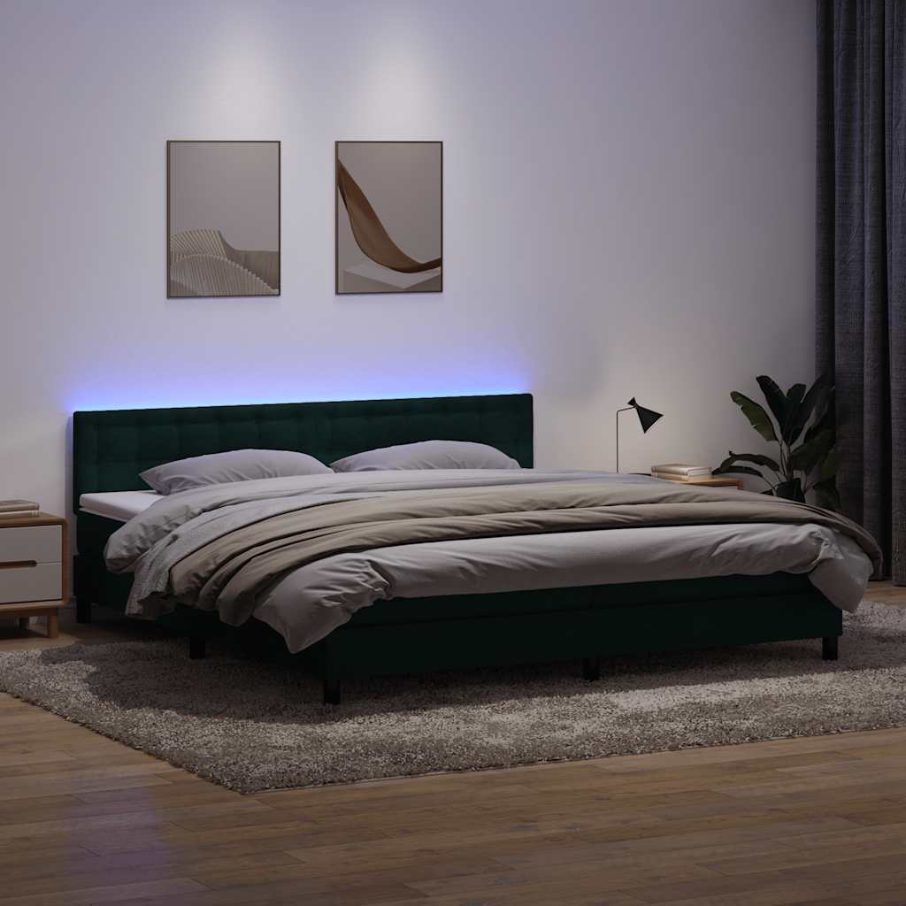 vidaXL Łóżko kontynentalne z materacem i LED Ciemnozielone 180x220 cm