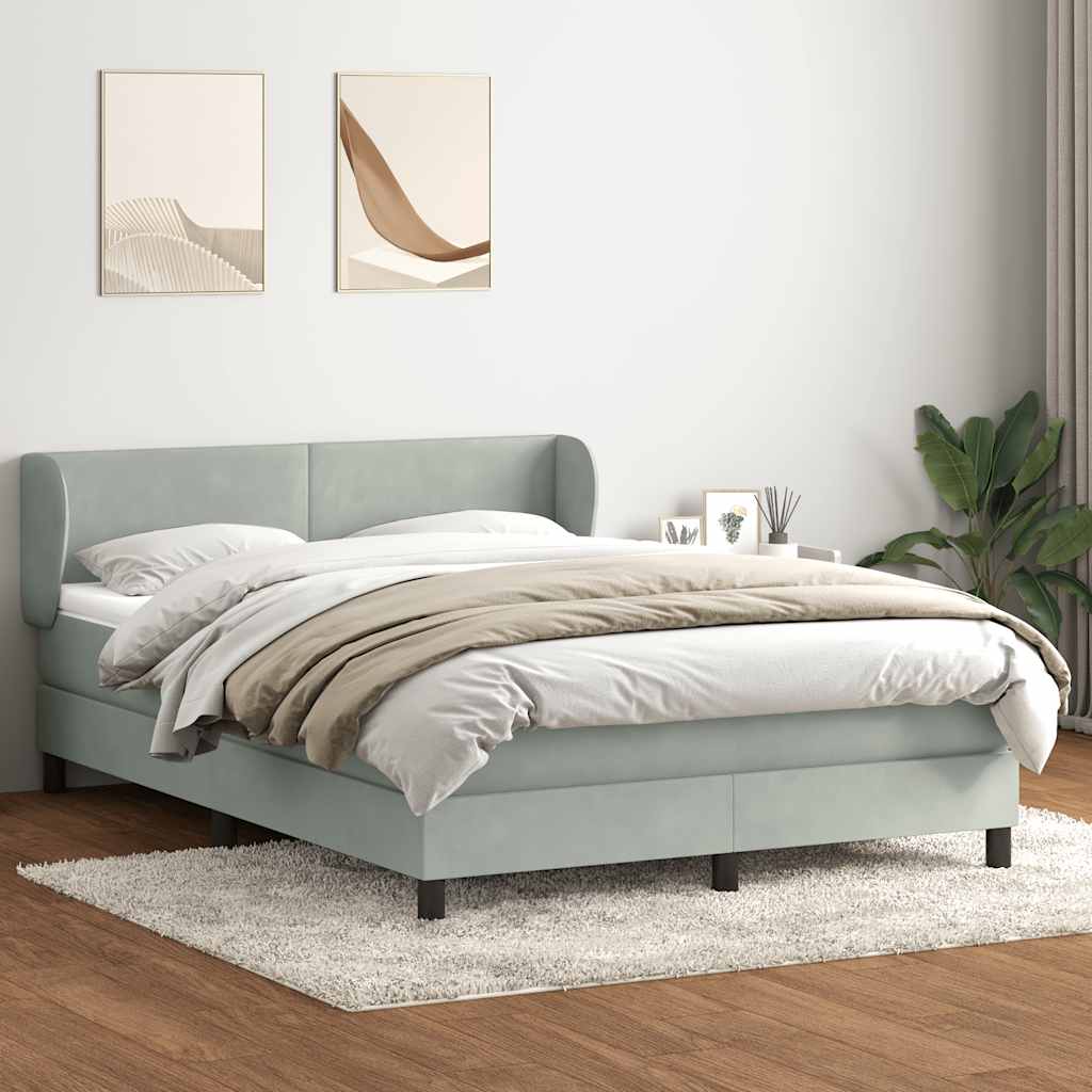 vidaXL Łóżko kontynentalne z materacem, jasnoszare, 160x210cm, aksamit