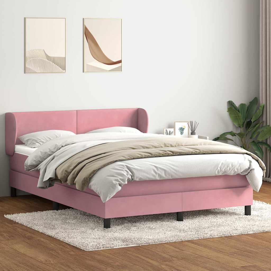 vidaXL Łóżko kontynentalne z materacem, różowe, 160x210 cm, aksamit