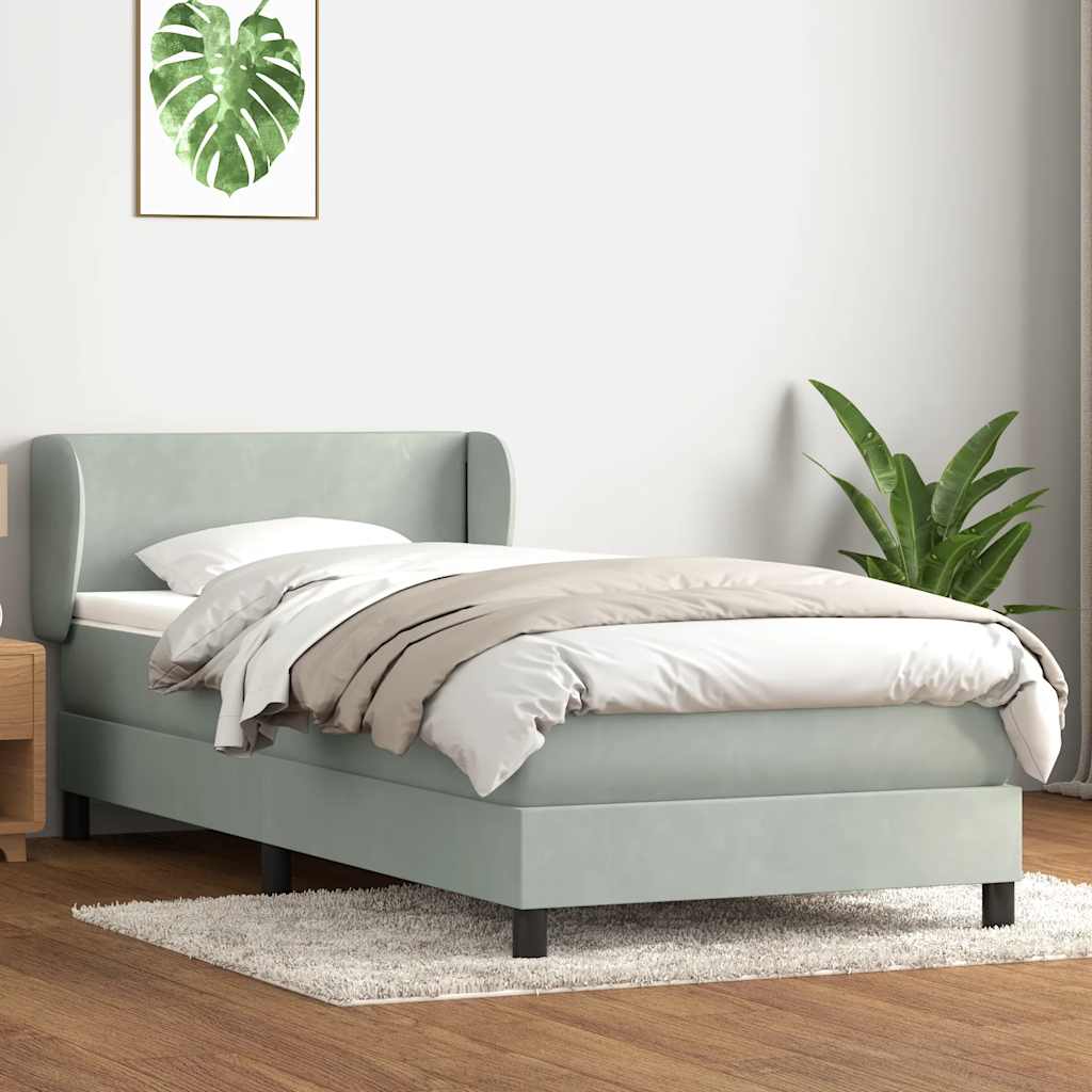 vidaXL Łóżko kontynentalne z materacem, jasnoszare, aksamit, 80x220 cm